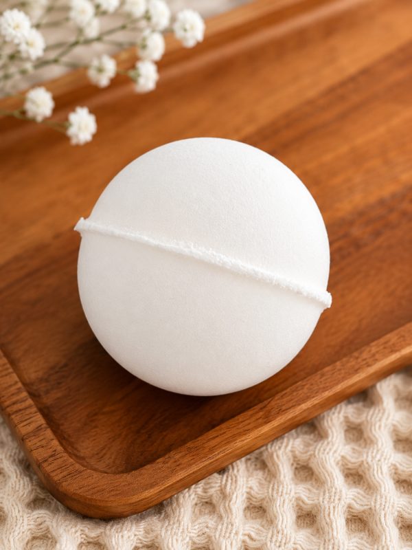 bath bomb on a wooden tray