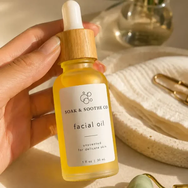 hand holding facial oil bottle