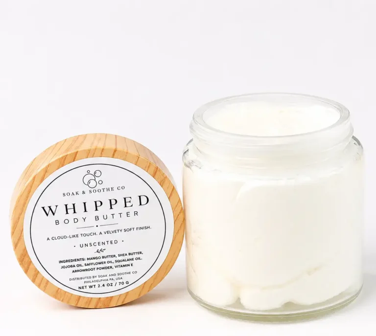 whipped body butter with wooden lid