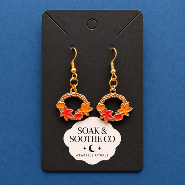 Autumn Wreath Earrings on paper backing