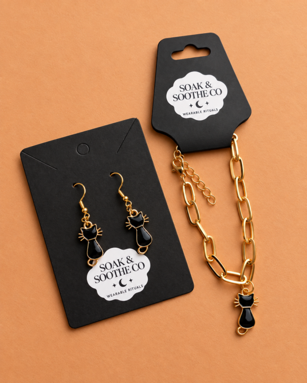 Black cat earrings and bracelet