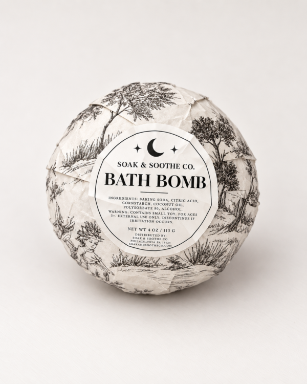 Single Halloween Bath Bomb Black and White up close