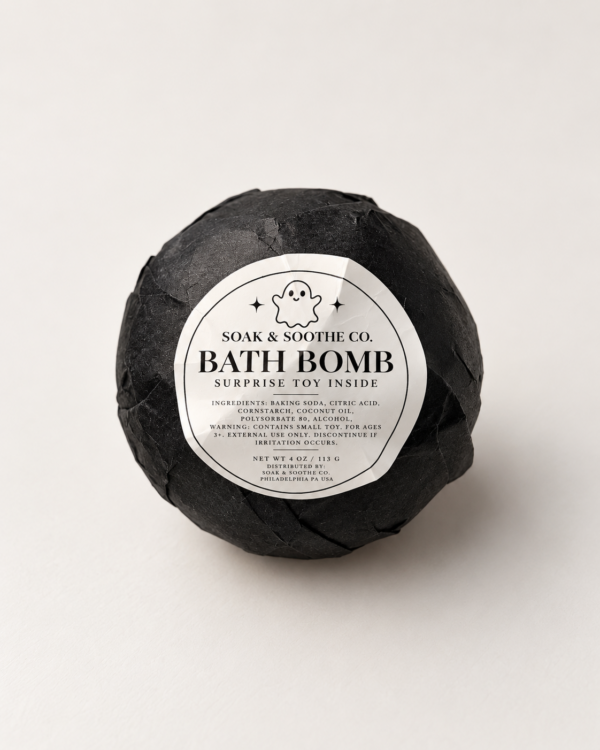Single Halloween Bath Bomb w toy Black up close