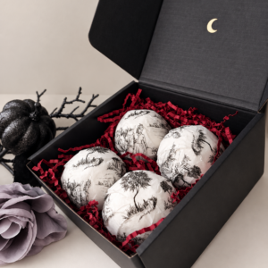 halloween 4 pack bath bombs wrapped in black and white