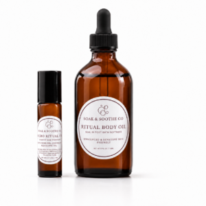 two sized options of soak and soothe co body oil